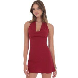 LUCY IN THE SKY RED COWL NECK MINI DRESS